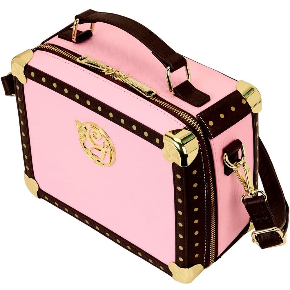 Loungefly Pink and Brown Travel Bag with Gold Accents